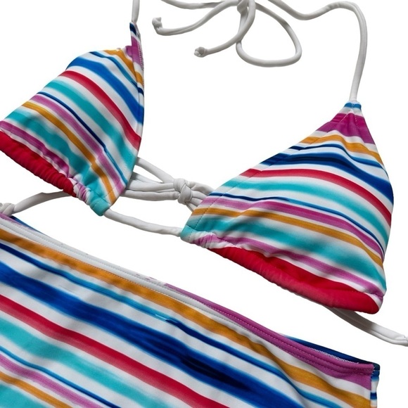 Venus Multi Stripe Rainbow Two-Piece High Waist Triangle Top Bikini, S/M - Picture 2 of 9